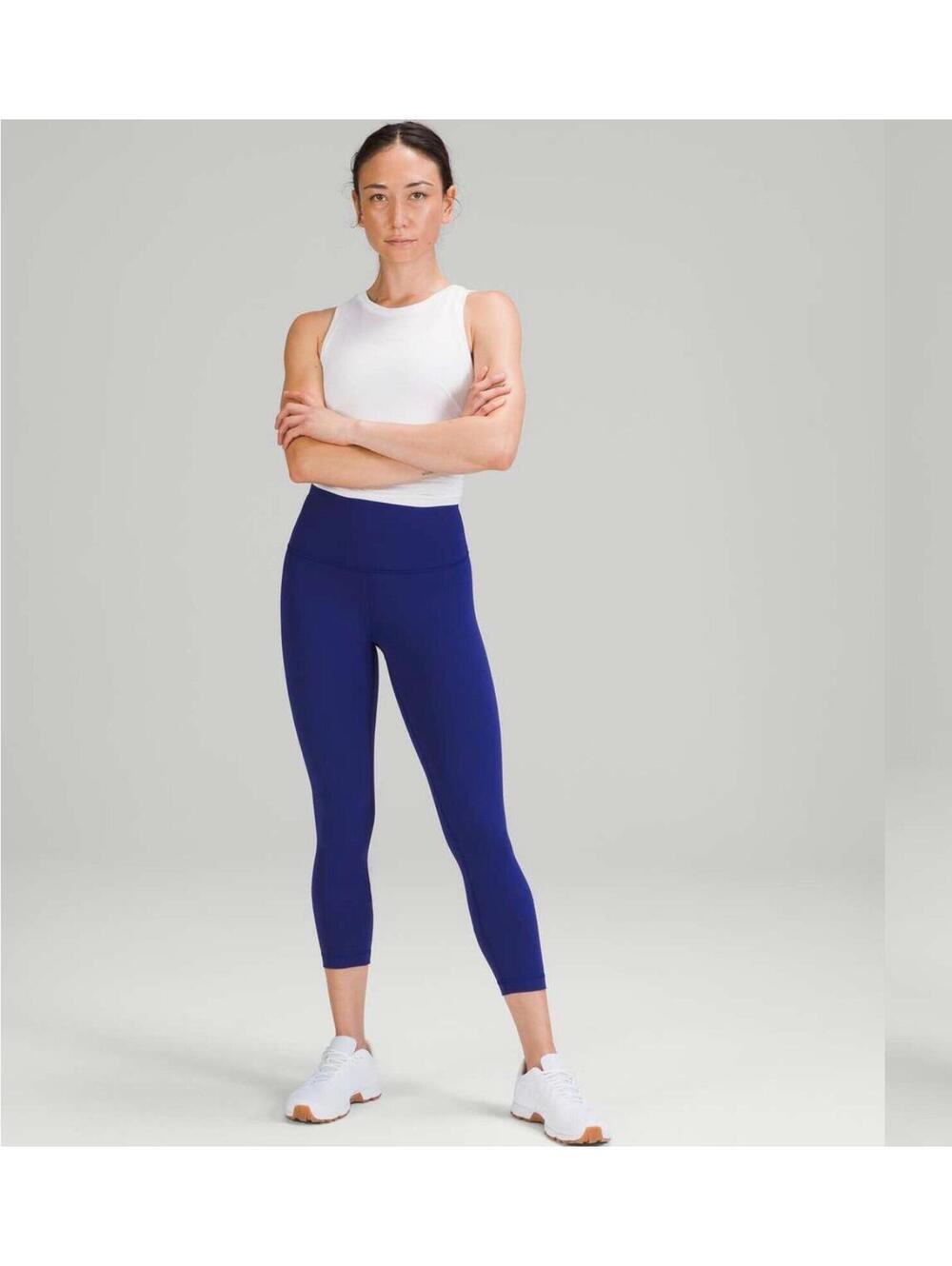 EUC Lululemon Wunder Train 25” High Rise Tight SZ 4 Larkspur Blue Square SZ Dot